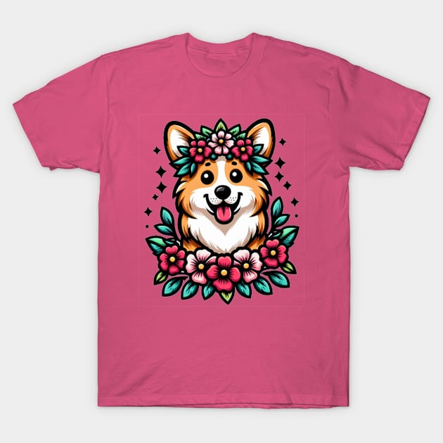 Flower Corgi T-Shirt by WolfeTEES